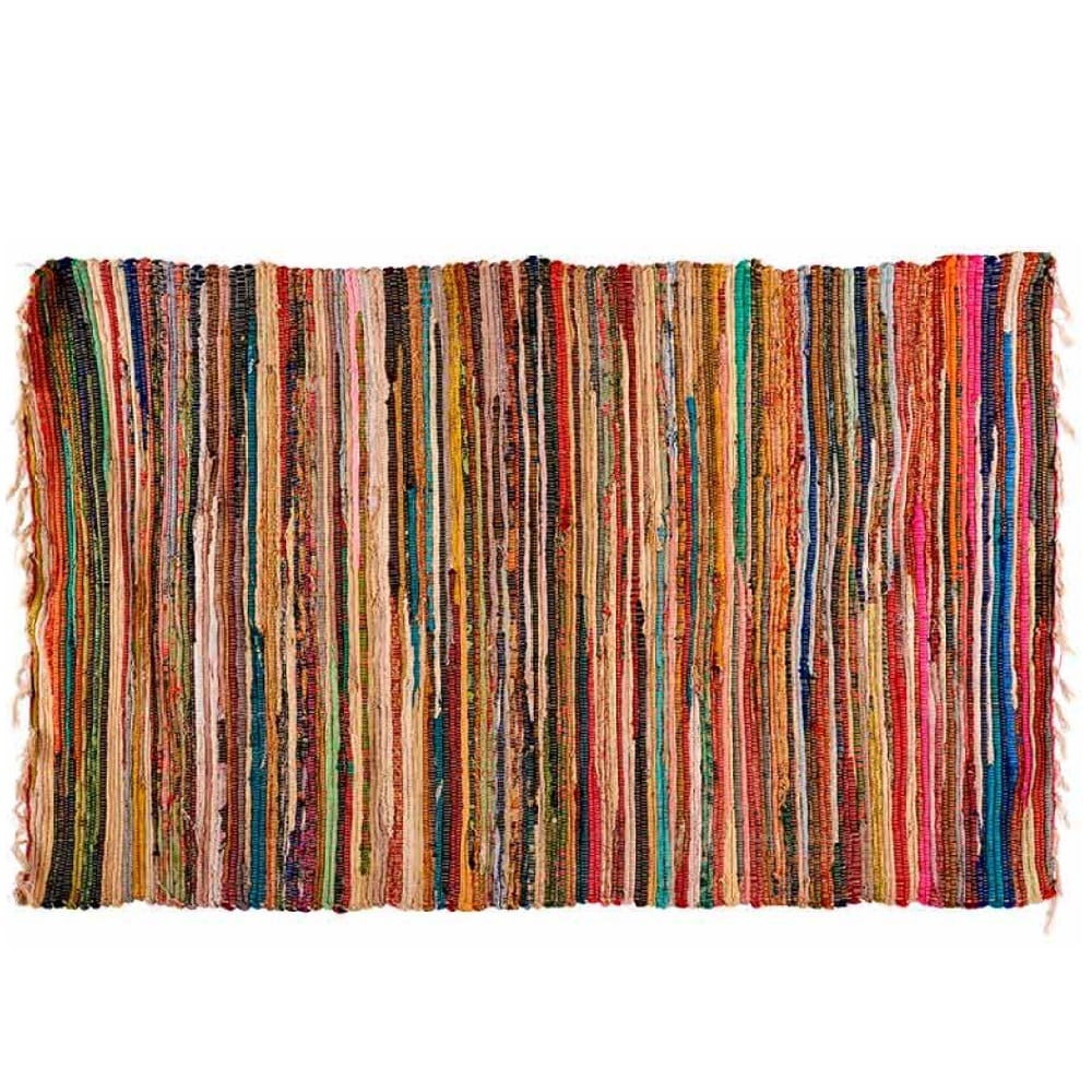 Alfombra jarapa con diseño de líneas de distintos colores fabricada en  algodón Giftdecor