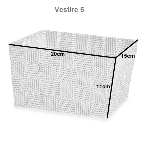 Medidas. Cesta pequeña sin asas, forma rectangular de tela tejida - Vestire, 20 x 15 x 11 cm