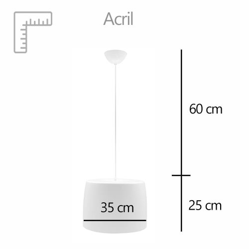 Medidas. Lámpara de acrílico colgante, bordes redondeados, cilíndrico - Acril