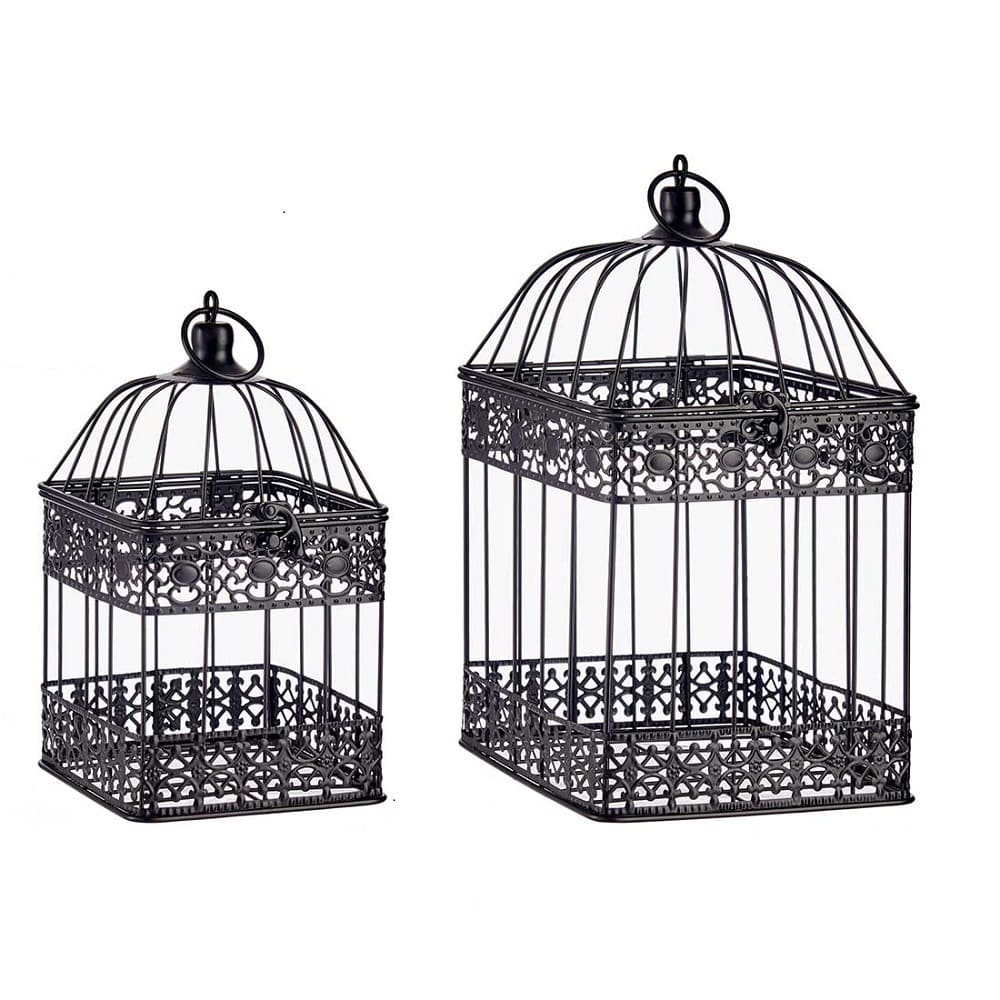 Dúo de jaulas metálicas cuadradas diseño de orlas decorativas - Riaza Negro