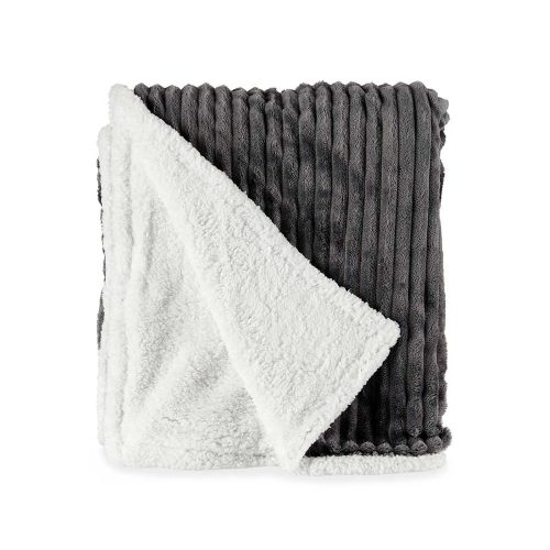 Manta cálida bicolor, tela acanalada, días fríos, 150 x 200 cm, gris oscuro – Flocon