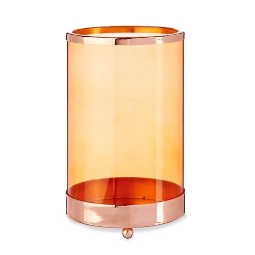 Portavela cilíndrico de cristal ambar y metal con soportes esféricos- Sorbonne