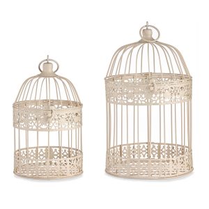 Set de 2 jaulas crema redondas de metal con orlas decorativas - Daroca