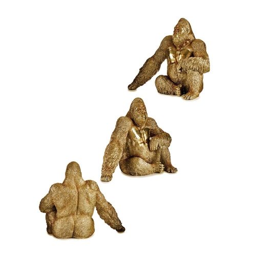 Angulos. Gorila grande sentado, brazo apoyado en pierna flexionada, resina dorado– Bwindi
