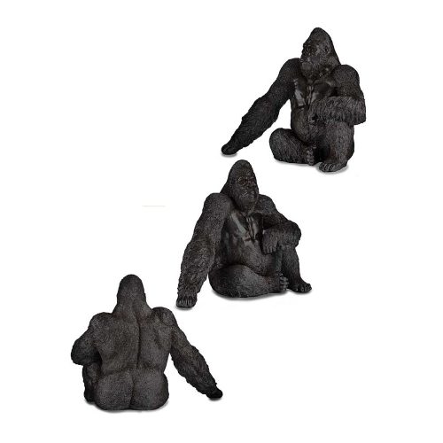 Angulos. Gorila grande sentado, brazo apoyado en pierna flexionada, resina negro– Bwindi