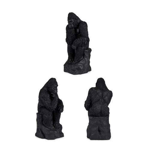 Angulos. Gorila sentado en roca, pensando, cabeza apoyada en mano, resina negro. – Bwindi