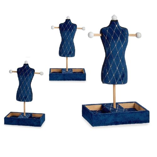 Angulos. Maniquí portajoyas, madera y terciopelo sobre base rectangular azul - Abezames