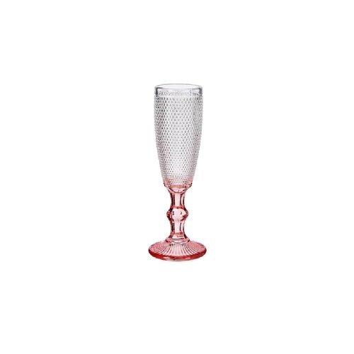 Copa de vidrio para champan, diseño puntos en relieve, pie de color rosa-transp. - Graus