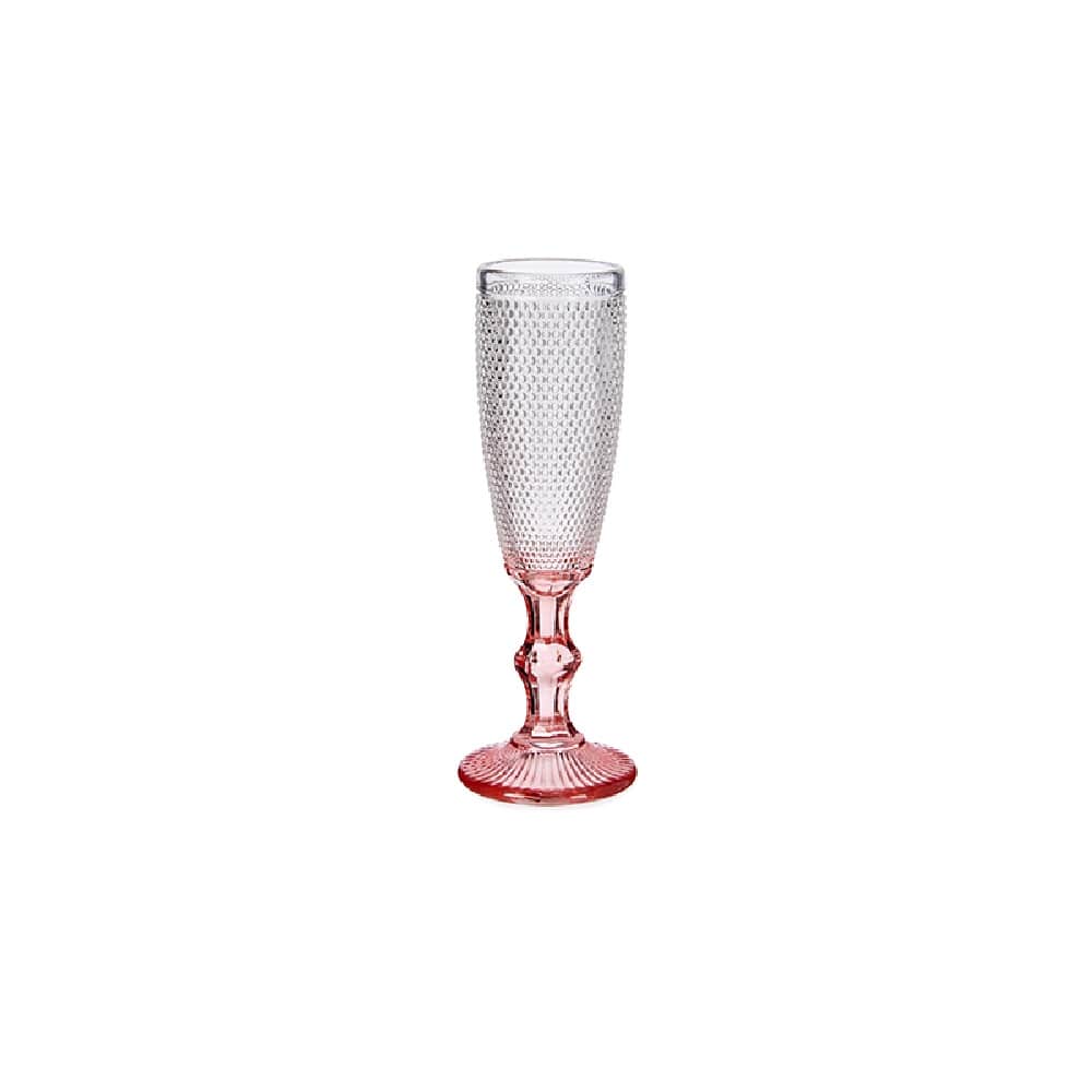 Copa de vidrio para champán, diseño puntos en relieve, pie de color - Graus Rosa