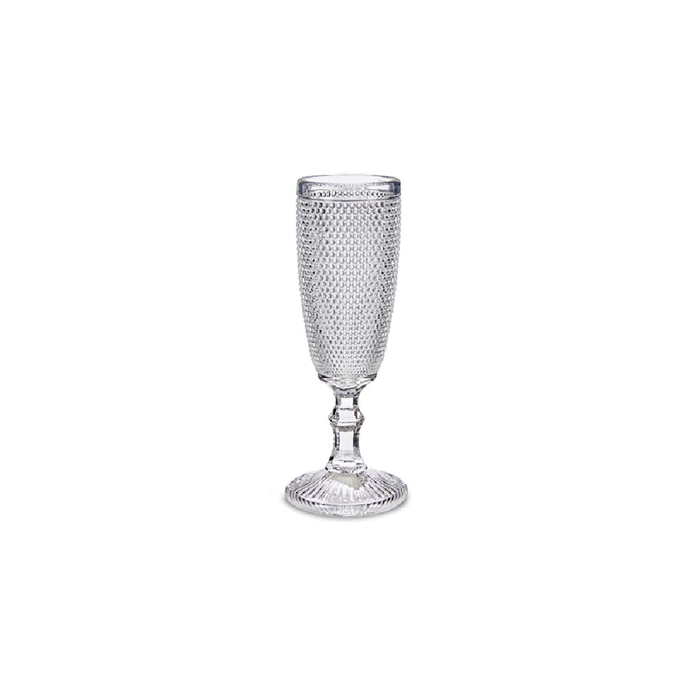 Copa de vidrio para champán, diseño puntos en relieve, pie de color - Graus Transparente
