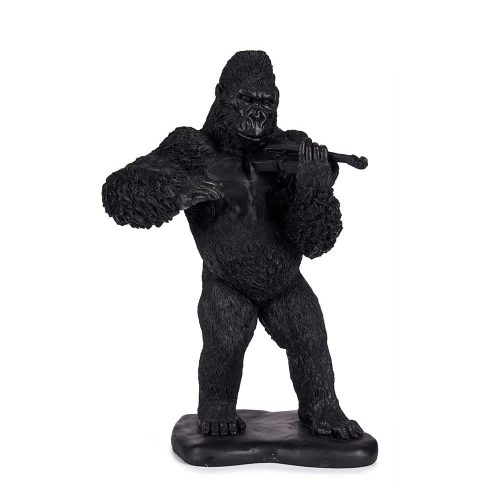 Gorila decorativo tocando violín, parado sobre soporte negro - Bwindi