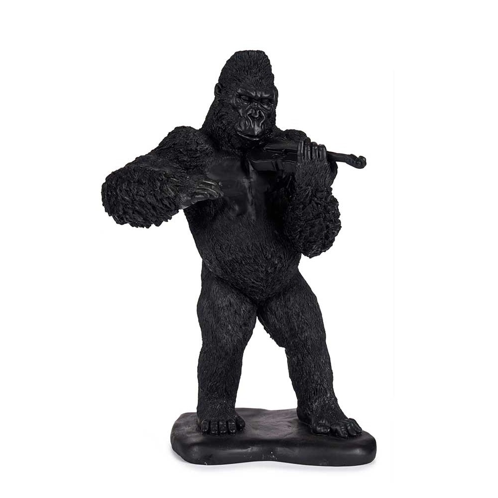 Gorila decorativo tocando violín, parado sobre soporte - Bwindi Negro