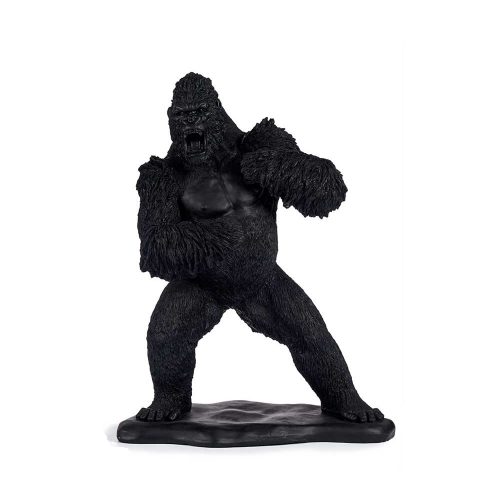Gorila enfadado, rugiendo, de pie sobre base, golpeando su pecho negro – Bwindi