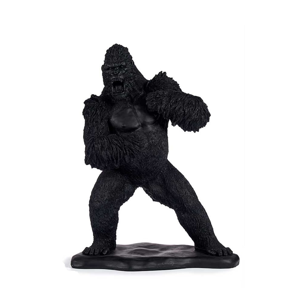 Gorila enfadado, rugiendo, de pie sobre base, golpeando su pecho ? Bwindi Negro