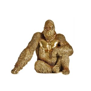 Gorila grande sentado, brazo apoyado en pierna flexionada, resina dorado – Bwindi