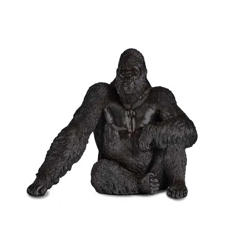 Gorila grande sentado, brazo apoyado en pierna flexionada, resina negro – Bwindi