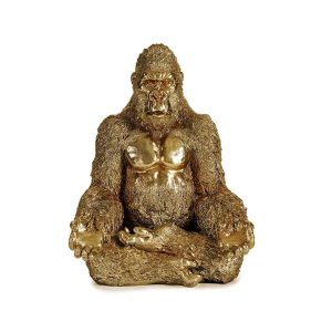 Gorila sentado en posición de loto, meditando, de resina dorado – Bwindi