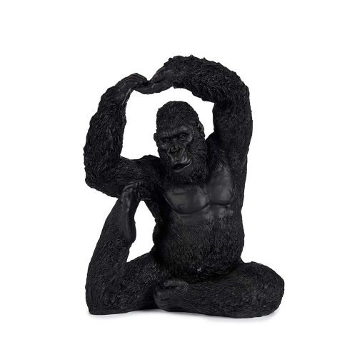 Gorila sentado en posición de yoga, con pie y manos levantadas negro – Bwindi