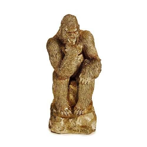 Gorila sentado en roca, pensando, cabeza apoyada en mano, resina dorado – Bwindi