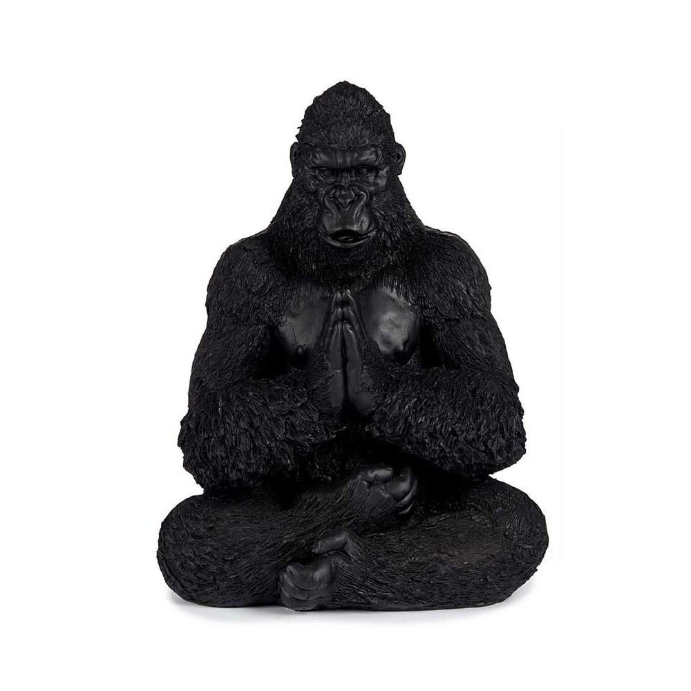 Gorila sentado orando, posición de yoga, piernas cruzadas ? Bwindi Negro