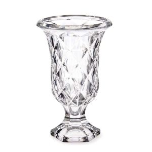 Jarrón de cristal transparente, en forma de copa, diseño rombos - Maside
