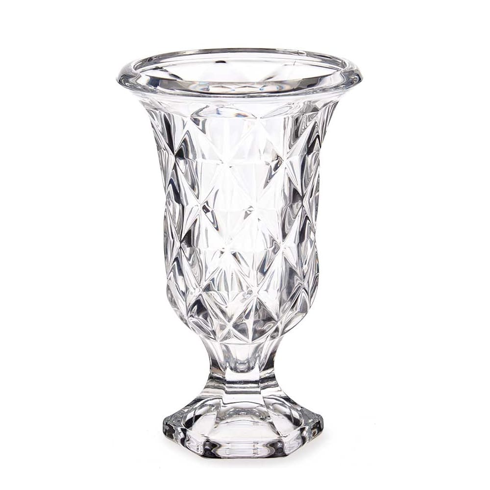 Jarrón de cristal transparente, en forma de copa, diseño rombos