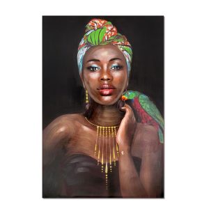 Lienzo retrato de frente mujer africana, con loro sobre su hombro - Aberash
