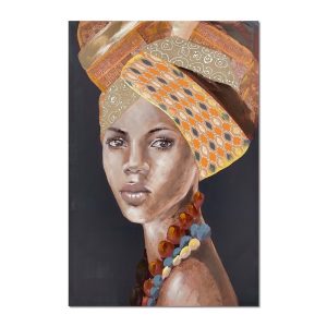 Lienzo retrato mujer africana, collar y turbante colores cálidos. - HarareLienzo retrato mujer africana, collar y turbante colores cálidos. - Harare