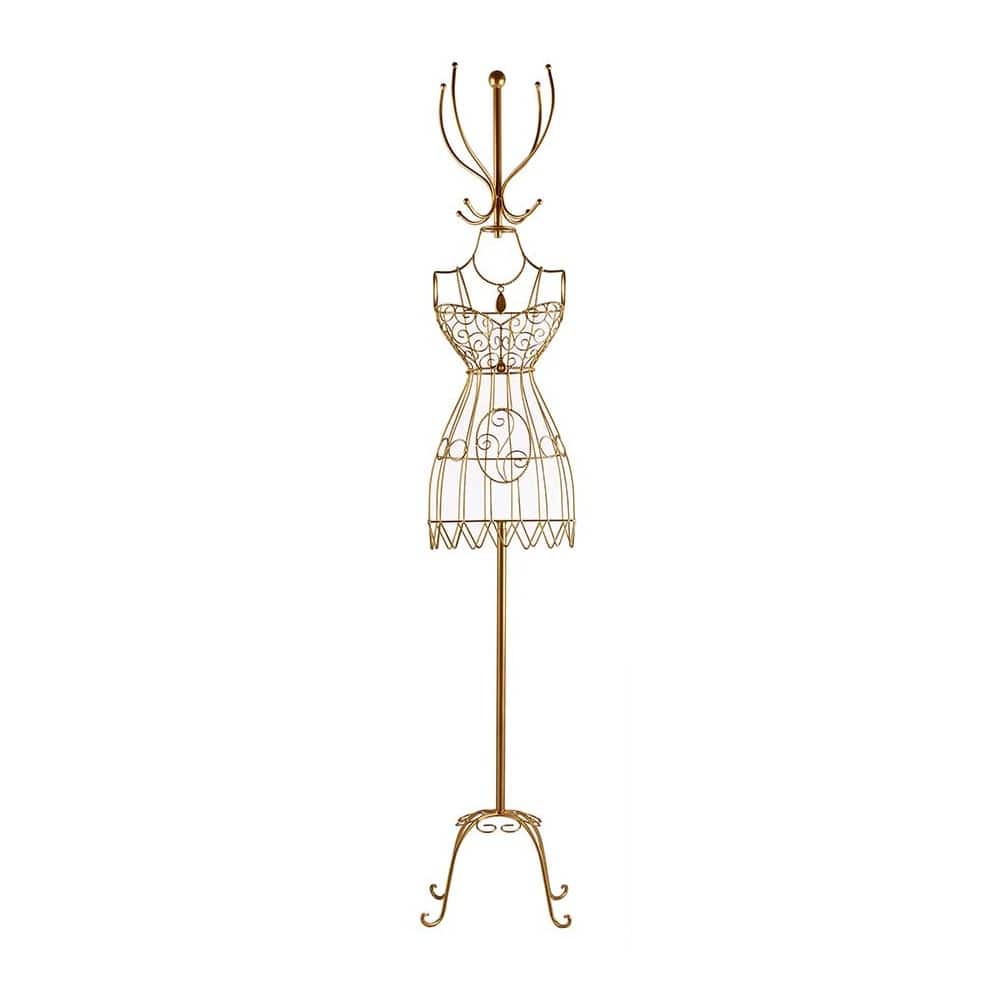 Maniquí perchero de metal, diseño vestido femenino, soporte 4 pies - Abla Oro