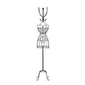Maniquí perchero de metal, diseño vestido femenino con soporte 4 pies negro - Abla