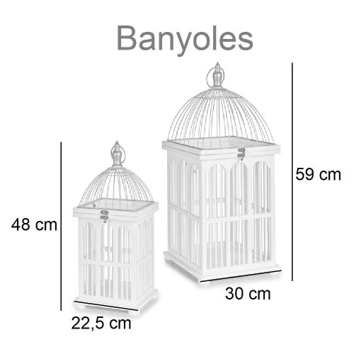 Medidas juego de 2 jaulas de madera, rectangulares y cúpula de metal - Banyoles
