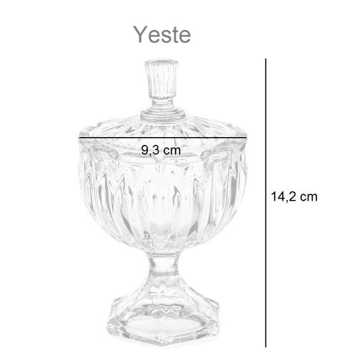 Medidas. Bombonera con tapa, de cristal, diseño de rayas, forma de copa – Yeste