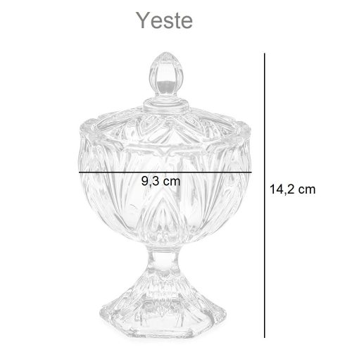 Medidas. Bombonera con tapa, de cristal, diseño hojas, forma de copa – Yeste