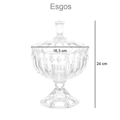 Medidas. Bombonera de cristal con tapa en forma de copa, diseño rayas. – Esgos