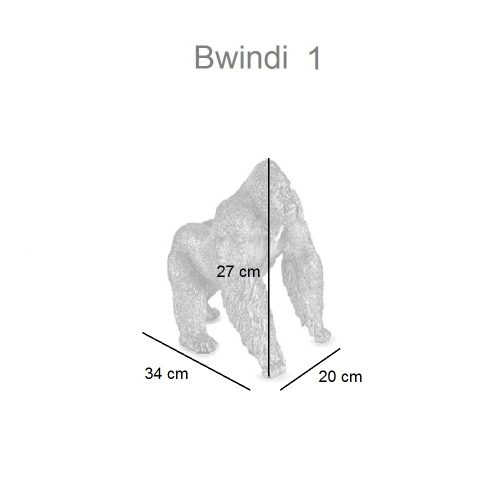 Medidas. Gorila apoyado en sus 4 extremidades, andando, de resina 34 x 20 x 27 cm. – Bwindi