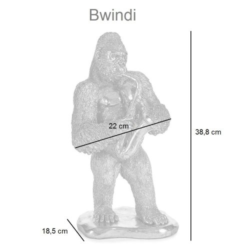 Medidas. Gorila decorativo tocando saxofón, parado sobre soporte - Bwindi