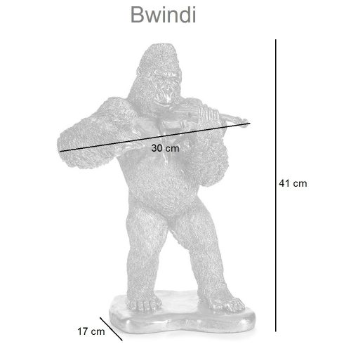 Medidas. Gorila decorativo tocando violín, parado sobre soporte - Bwindi