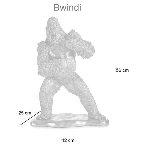 Medidas. Gorila enfadado, rugiendo, de pie sobre base, golpeando su pecho – Bwindi