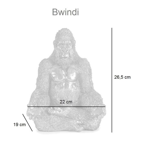 Medidas. Gorila sentado en posición de loto, meditando, de resina – Bwindi