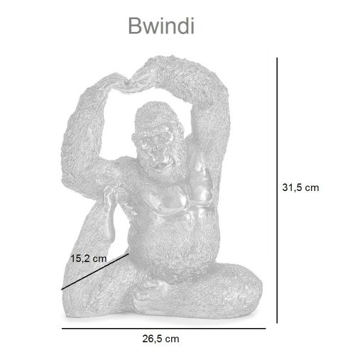 Medidas. Gorila sentado en posición de yoga, con pie y manos levantadas – Bwindi