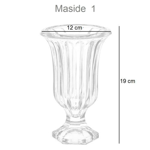 Medidas. Jarrón de cristal transparente, en forma de copa, diseño rayas 12 x 19 - Maside