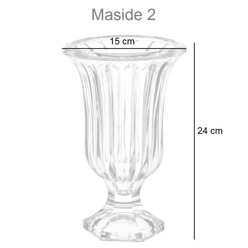Medidas. Jarrón de cristal transparente, en forma de copa, diseño rayas 15 x 24 - Maside