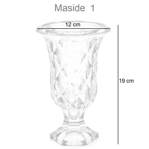 Medidas. Jarrón de cristal transparente, en forma de copa, diseño rombos 12 x 19 - Maside