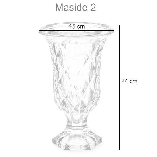 Medidas. Jarrón de cristal transparente, en forma de copa, diseño rombos 15 x 24. - Maside
