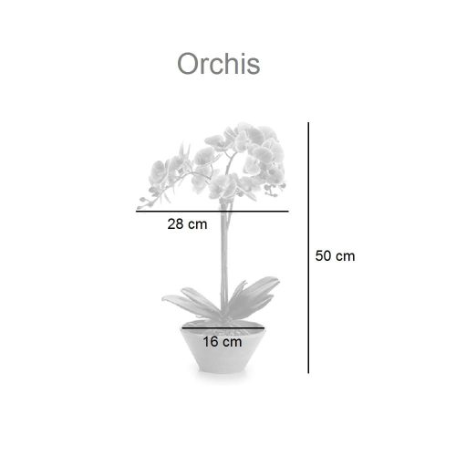 Medidas. Orquídea artificial en maceta ovalada gris, colores varios - Orchis