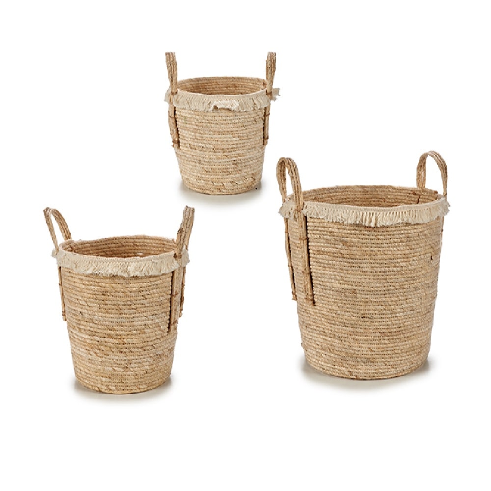 Set 3 cestas de paja, estilo con pelos, forma circular - MEBLERO: iluminación, decoración, colchones, jardín