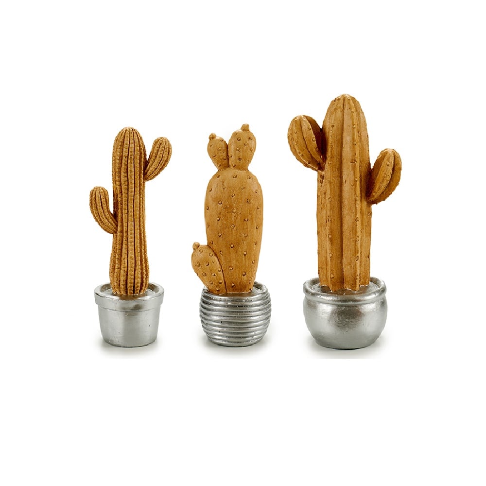 Set de 3 cactus variados marrón de resina sobre macetas plateadas - Guatiza
