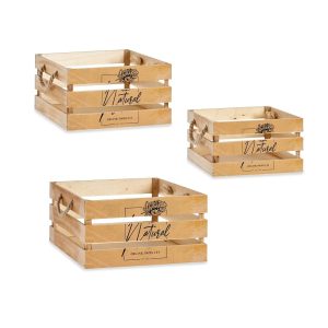 Trío cajas madera 3 listones horizontales, asas de cuerdas – Organic Product