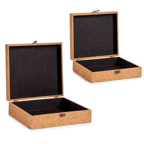 2 cajas tipo maleta de corcho y MDF, rectangular, varios diseños, abiertas - Barjas