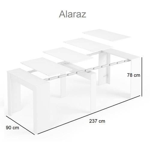 Medidas abierta. Mesa extraíble, 5 distintas posiciones, para diferentes usos, blanca - Alaraz
